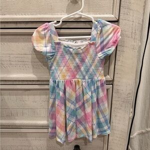 Little Sleepies pastel plaid smocked twirl dress with bloomers